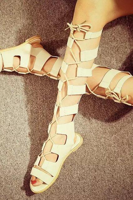 Roman Straps Cross Open Toe Long Boot Sandals