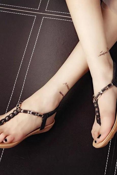 Slip-on Open Round Toe Ankle Wrap Flat Sandals