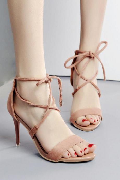 Open Toe Straps Ankle Wrap Stiletto High Heels Sandals