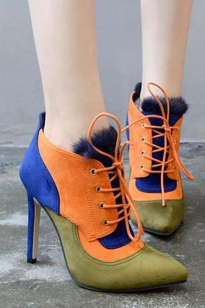 Stiletto Heel Pointed Toe Suede High Heels Short Boots