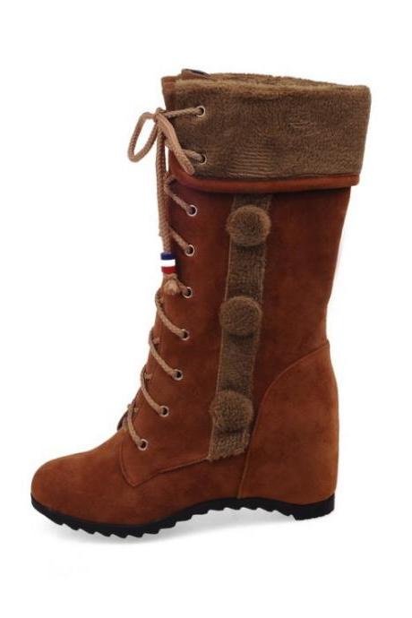 Round Toe Inside Heels Lace Up Wedge Half Boots