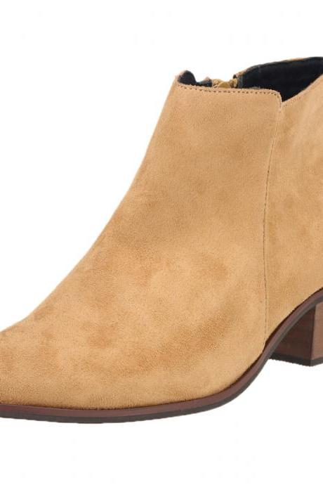 Faux Suede Pointed-toe Chunky Heel Ankle Boots