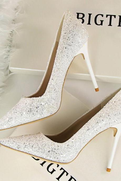 Glitter Pointed-toe High Heel Stilettos, Party Heels, Bridal Heels