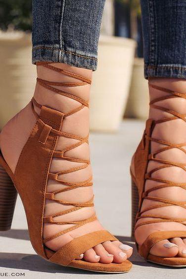 Ankle Straps Cross Open Toe High Chunky Heels Sandals
