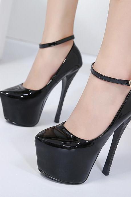 Solid Color Round Toe High Platform Ankle Wrap Super High Stiletto Heels Club Shoes