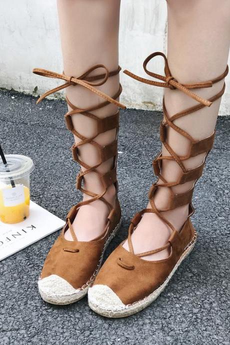 Round Top Lace Up Flat Short Boot Flats