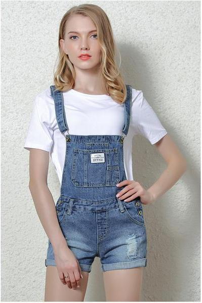 Denim Button Casual Pocket hole Gradient color Romper