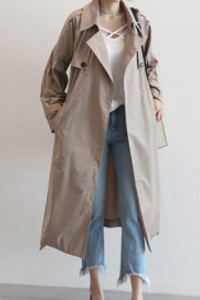V-neck Lapel Pure Color Long Loose Belt Coat Overcoat