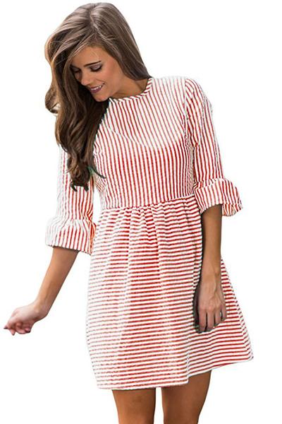 Stripes Half Sleeves Patchwork Short Dress