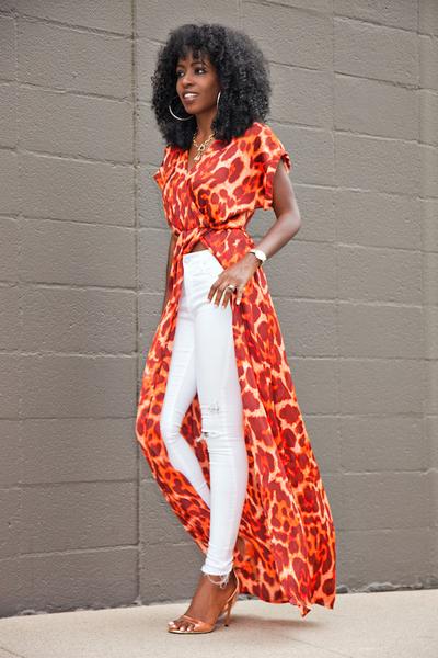 Bohemian Style Short Sleeve Print Split Long Dress