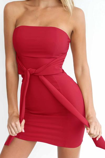 Bandage Strapless Solid Color Short Bodycon Dress