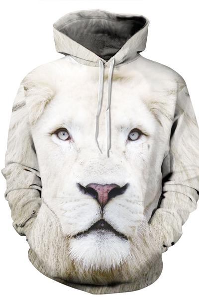 3D Lion Print Drawstring Pocket Casual Hoodie