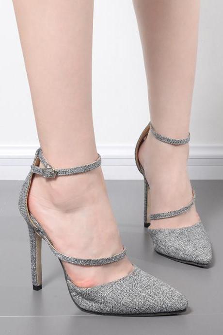 Low Cut Pointed Toe Ankle Wrap Stiletto High Heels Shoes