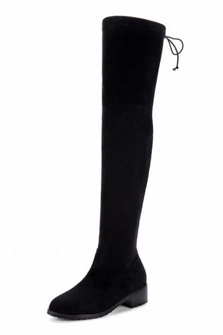 Plus Size Patchwork Round Toe Low Chunky Heel Over-knee Long Boots