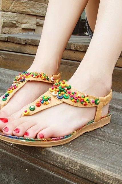 Pu Pure Color Flat Peep-toe Ankle Strap Sandals