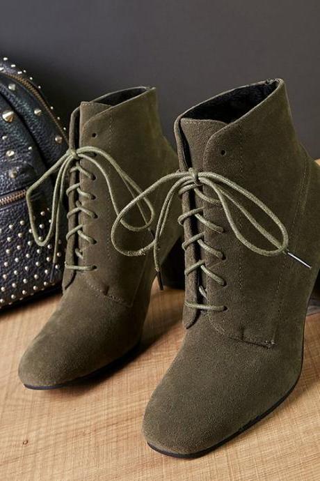 Suede Chunky Heel Round Toe Pure Color Short Boots