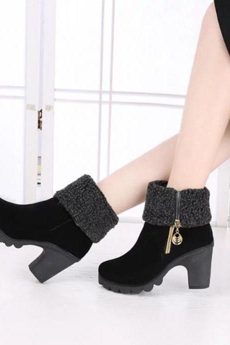 Chunky Heel Suede Pure Color Round Toe High Boots