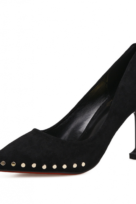 Faux Suede Pointed-Toe High Heel Stilettos Featuring Rivets Trim 