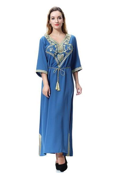 Long Sleeve Loose Arabia style Printing Dress