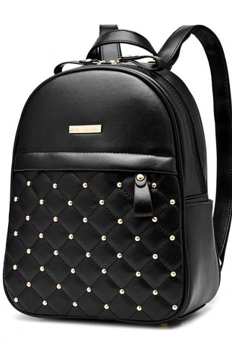 Quilted Lining Rivet Decoration Women Backpack