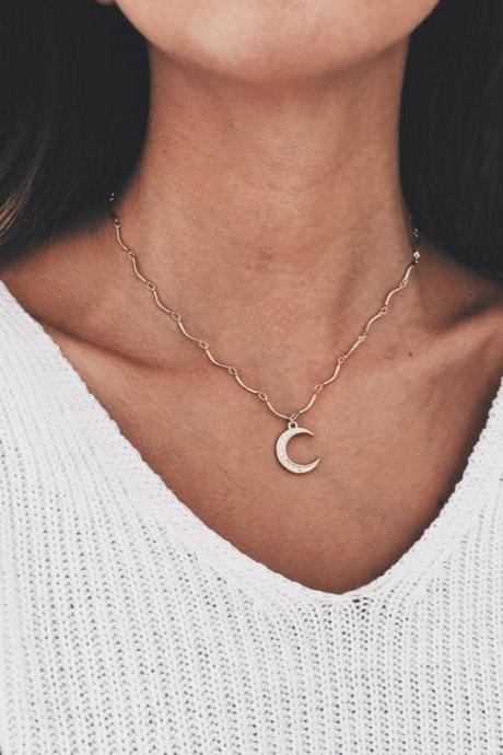 Fashion Full Drill Moon Necklace