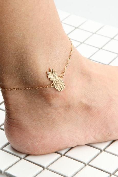Hollow Out Three-Dimensional Pineapple Alloy Anklets