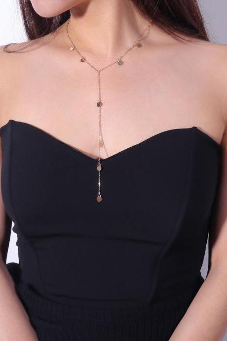 Fashion Sequins Word Tassel Long Necklace