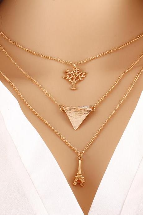 Contracted Multilayer Metal Necklace