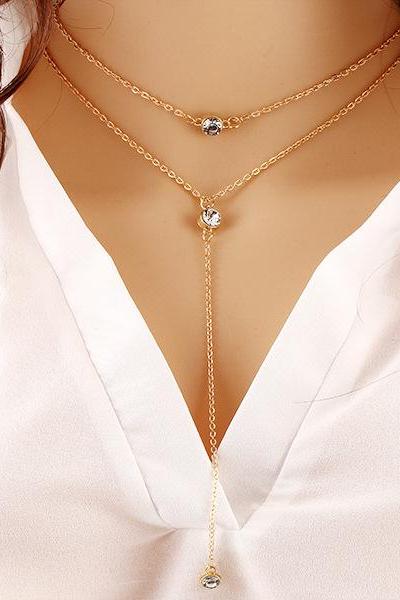 Fashion Sequins Multilayer Metal Crystal Necklace
