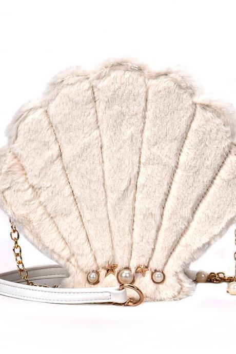 Pearly Shell Design Plush Crossbody Bag