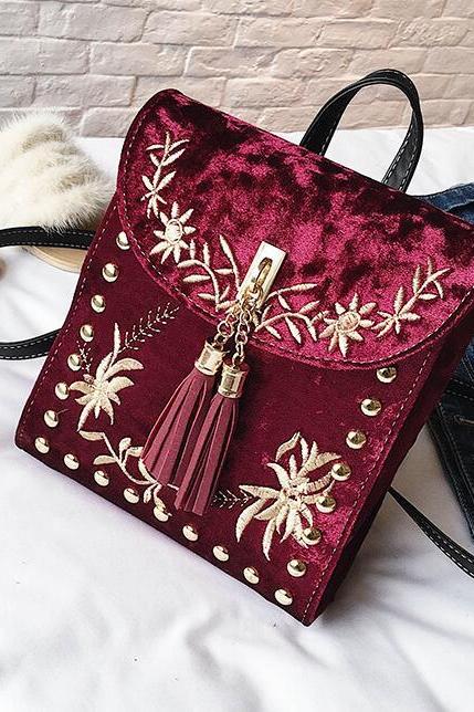 Ethnic Style Embroidery Tassel Women Backpack
