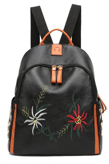 Stylish Embroidery Zipper Backpack