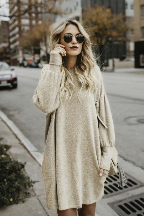 Solid Color Long Batwing Sleeves Long Loose Pullover Sweater