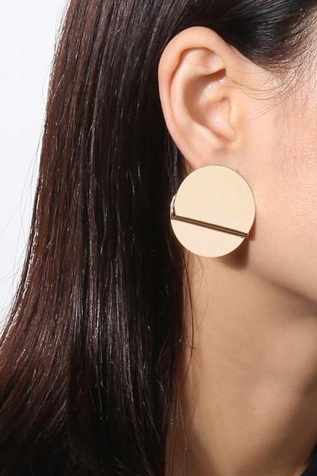 Geometrical Element Mirror Round Stud Earrings