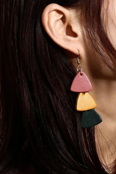 Personality Candy Color Leather Multielement Pearl Earrings