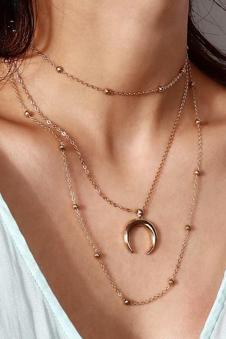Contracted Multilayer Copper Beads Clavicle Necklace