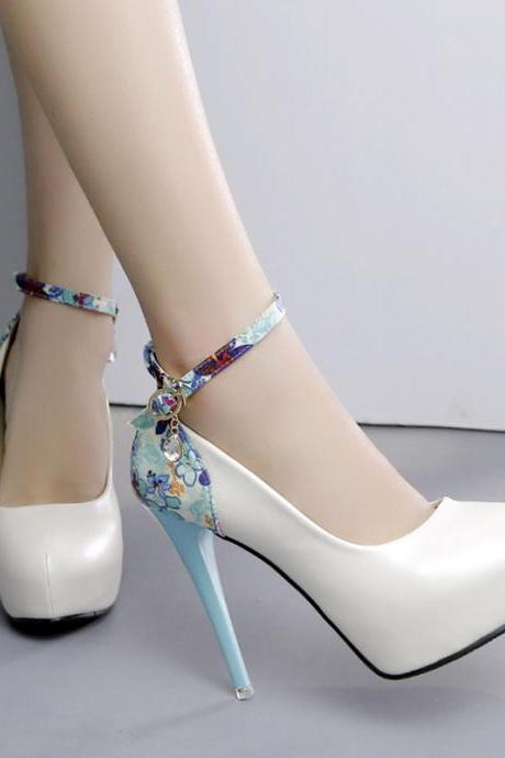 Flower Ankel Wrap Crystal Platform Stiettio High Heels Party Shoes