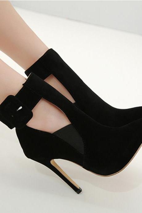 Pointed Toe Hollow Out Stiletto High Heel Ankle Boots