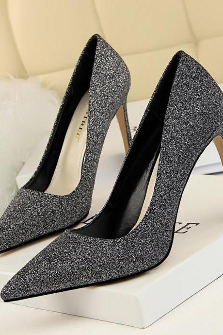 Pu Stiletto Heel Pointed Toe Low Cut High Heels Party Dress Shoes