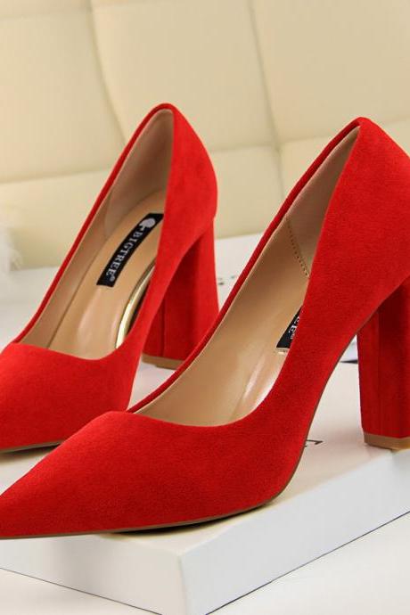 Faux Suede Pointed-toe Chunky Heels