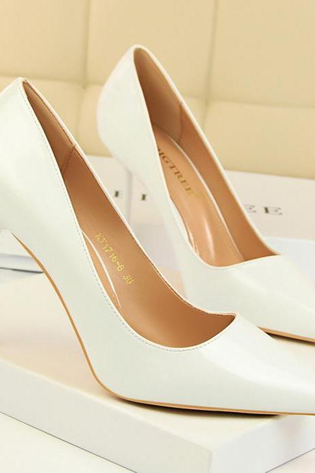 White Patent Leather Pointed-Toe High Heel Stilettos