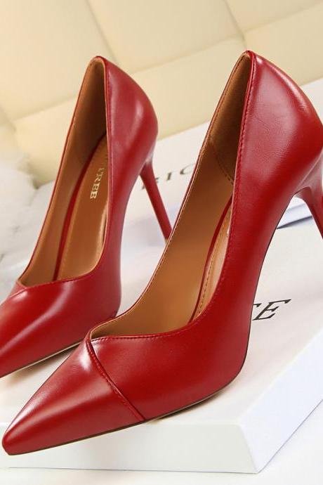 Red Faux Leather Pointed Toe High Heels