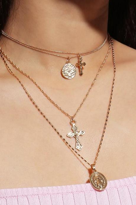 Fashion Multi-layered Lady's Cross Necklace