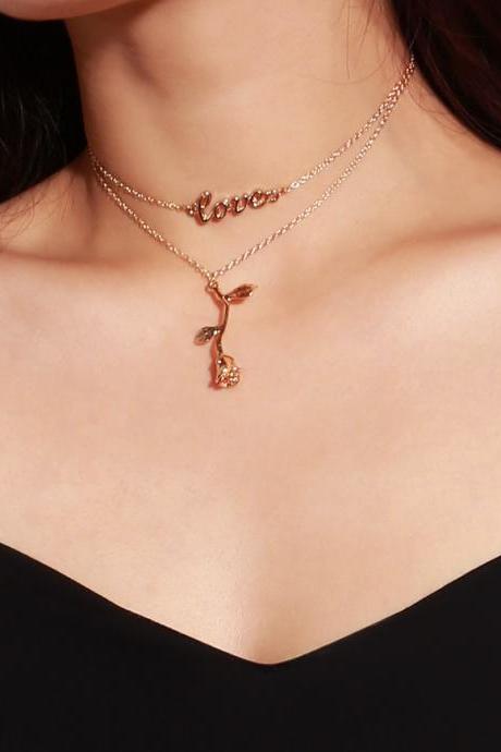 Alphanumeric Rose Pendant Clavicular Necklace