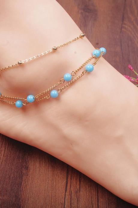 Bohemian Hand Beaded Multilayer Copper Bead Anklets