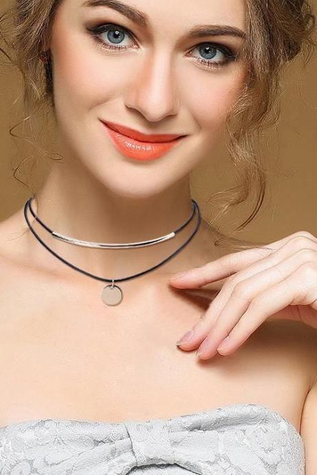 Korean Version Of Wax Line Curved Pipe Multilayer Necklace