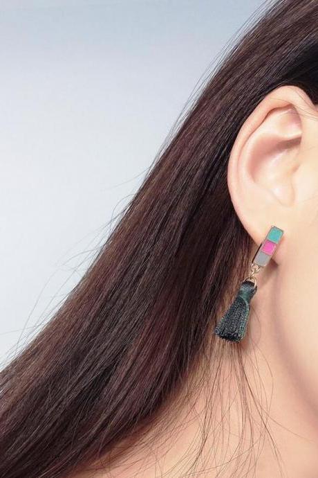 Colourful Geometric Tassel Drop Earrings