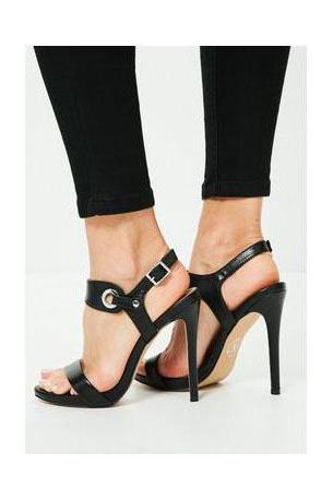 2018 Simple Style Open Toe Ankle Wrap Stiletto High Heel Black Pumps Sandals