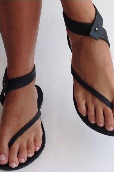 Simple Thong Ankle Wrap Women Flat Beach Sandals