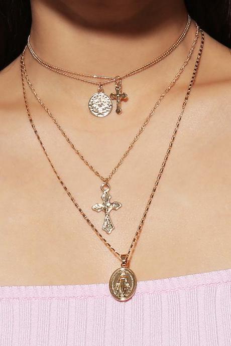 Stylish Multi-tiered Notre Dame Cross Pendant Necklace